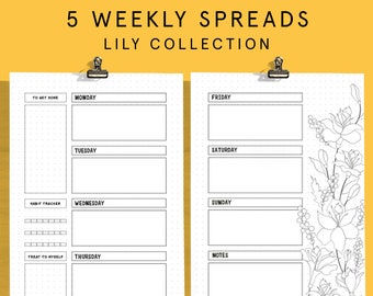 WEEKLY SPREADS for Bullet Style Journal | Printable Planner Insert Templates Download | 2025 Junk Journal Bu jo Starter Kit REfill Page