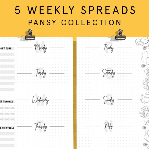 WEEKLY SPREADS for Bullet Style Journal | Printable Planner Insert Templates | Instant download | Refill Page | 2024 Bu jo Starter Kit