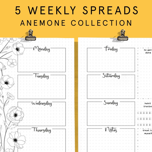 WEEKLY SPREADS for Bullet Style Journal | Printable Planner Insert Templates | Instant download | Refill Page | 2024 Bu jo Starter Kit