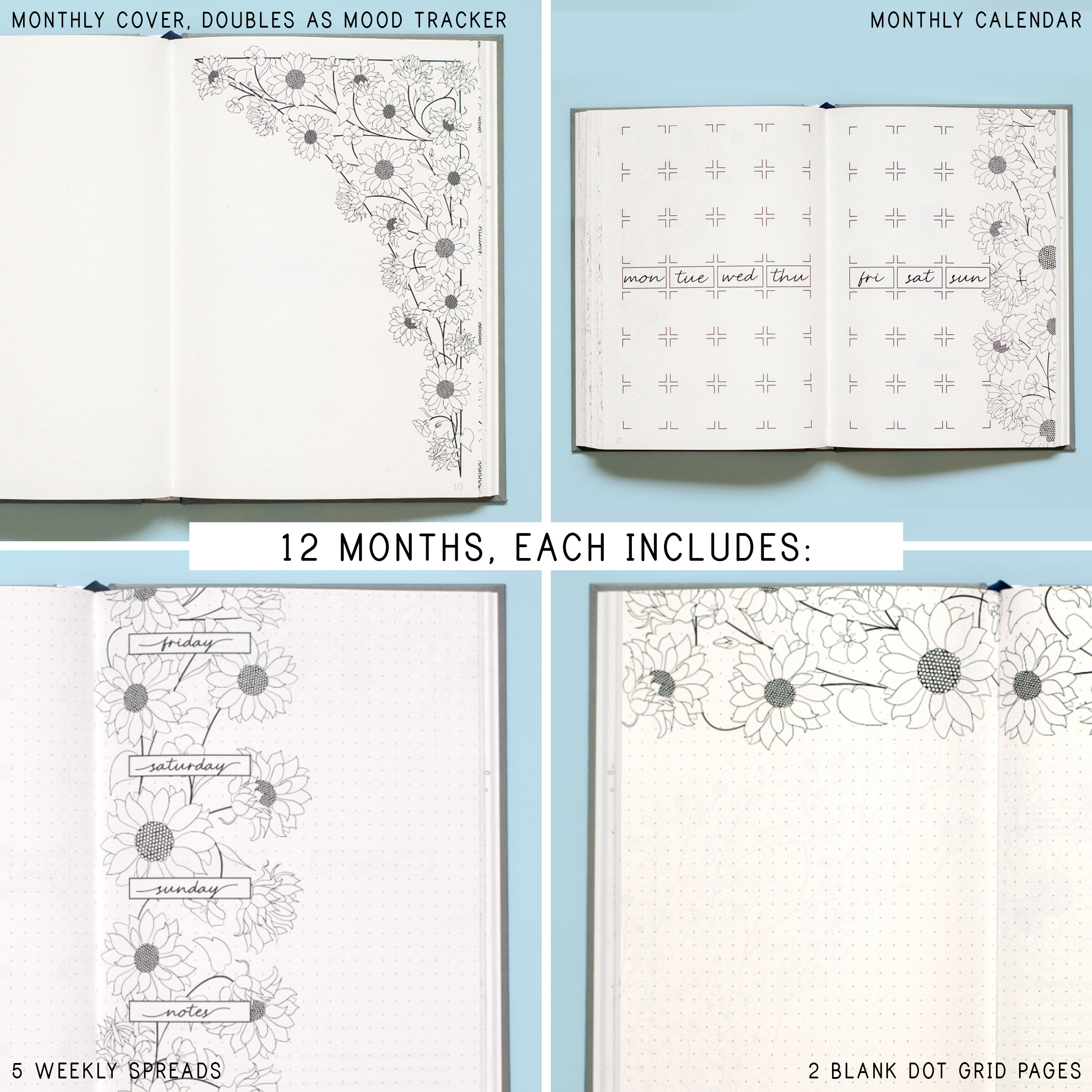 WEEKLY BULLET Style JOURNAL Undated Planner Filled With Unique Premade  Spreads & Monthly Templates Personalised 2024 Bu Jo Starter Kit 