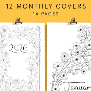 BLOEMENMAANDHOESJES | Sjablonen voor bullet-stijldagboek | Bu Jo Junk Journal-startpakket met afdrukbaar bloementhema 2026 | Navulpagina's planner