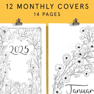 COPERTINE MENSILI FLOREALI / Modelli di diario in stile proiettile / Kit di avvio per diario Bu Jo Junk a tema floreale stampabile 2025 / Pagine di ricarica per planner