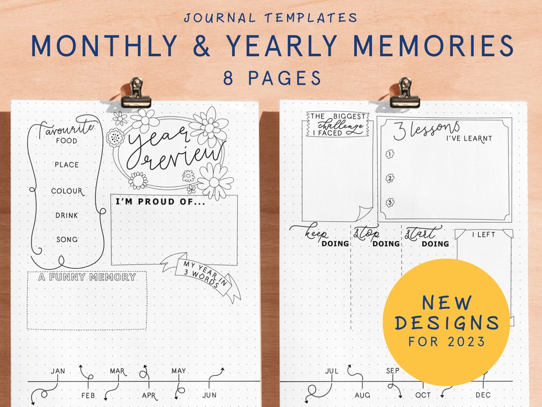 MONTHLY & YEARLY MEMORIES | Printable Bullet Style Journal Template ...