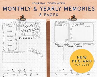 MONTHLY & YEARLY MEMORIES | Printable Bullet Style Journal Template Page | 2026 Junk Journal Bu Jo Starter Kit | Planner Insert Refill