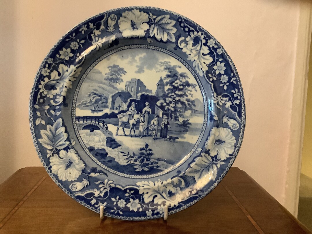 Antique Staffordshire Blue and White Plate Etsy