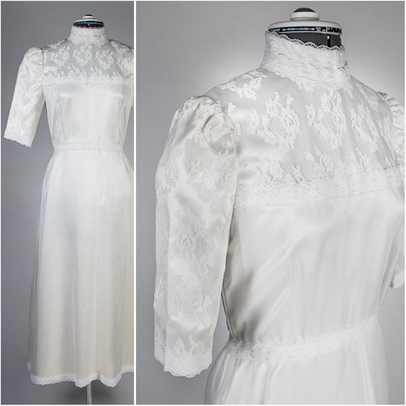 Dainty Ivory Lace And Satin 1960s Tea Length Wedding Dress Etsy