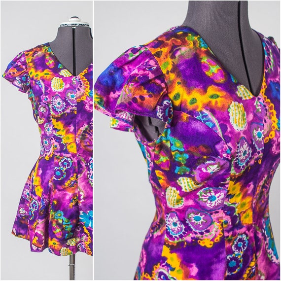 Psychedelic Floral Purple Mini Dress