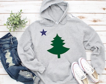 Old 1901 Maine State Flag Hoodie with Pine Tree and Star - First Original Flag of Maine Sweatshirt