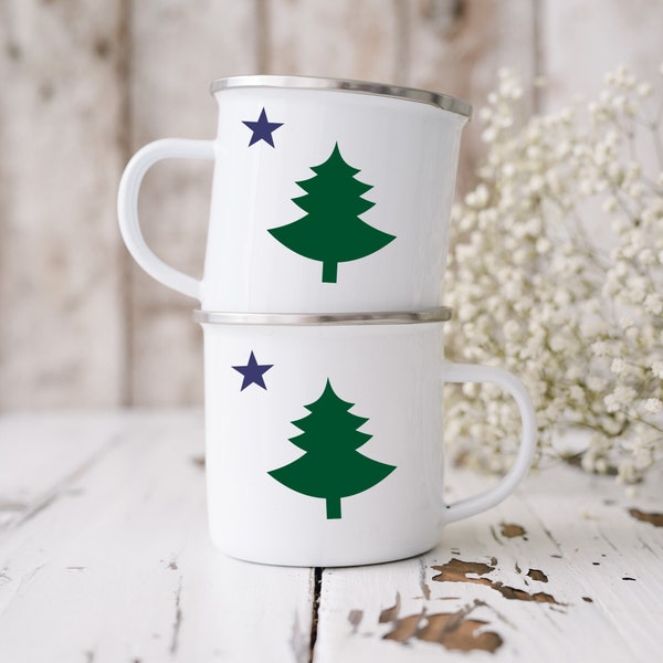 Old Original Maine Flag 1901 with Pine Tree and Star Coffee mug - Maine Gifts, Maine Tree flag Camping Coffee Mug