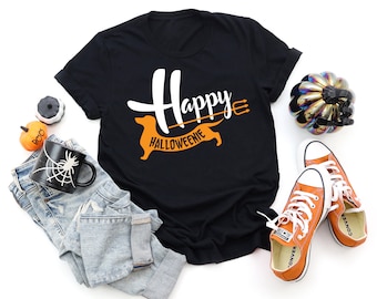 Happy Halloweenie Shirt - Camisa de Halloween, camisa Hallowiener, camisas Dachshund, camisa de perro,