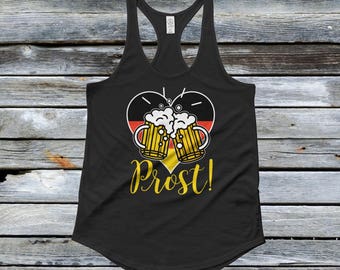 Lady&#39;s Prost Shirt - Oktoberfest T Shirt Tank German Flag Heart
