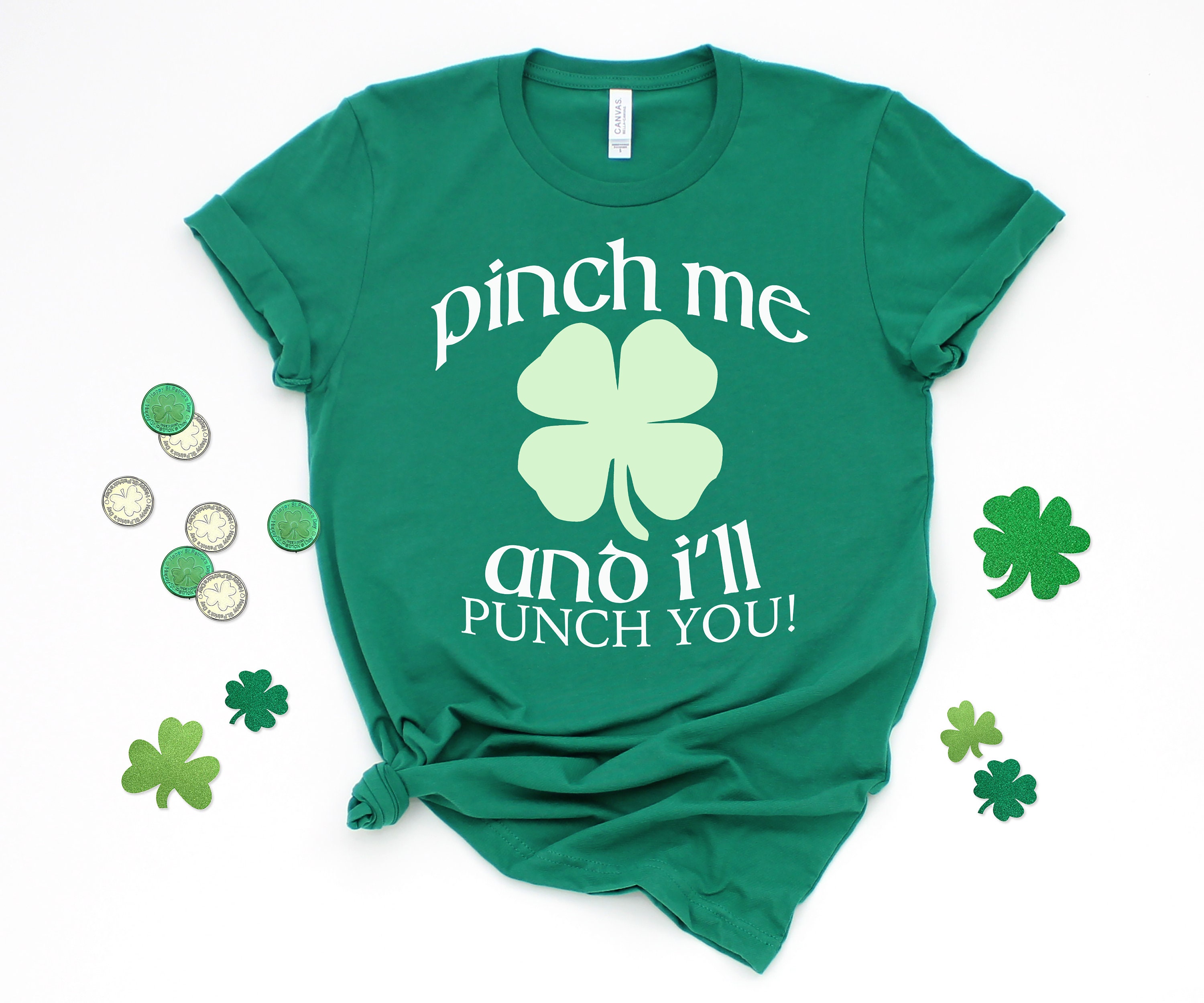 T-shirt St. Patrick's Day Vert Clover - 'PINCH ME & I'LL PUNCH YOU' - Femme/Homme