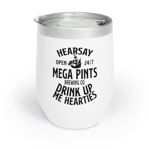 Mega Pint Wine Tumbler Glass Cup, Hearsay Brewing Company Co Mega Pints for Johnny Pirate Flag