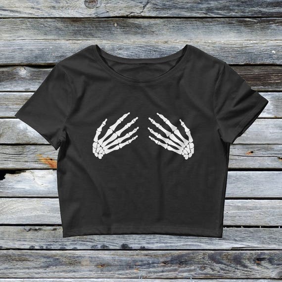 Crop Top Skeleton Hands Bra Shirt Halloween Shirts 