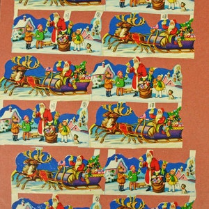 Santa claus with sleigh - decoupage paper decorations - vintage paper dolls decorations - embossed die cut Made in England