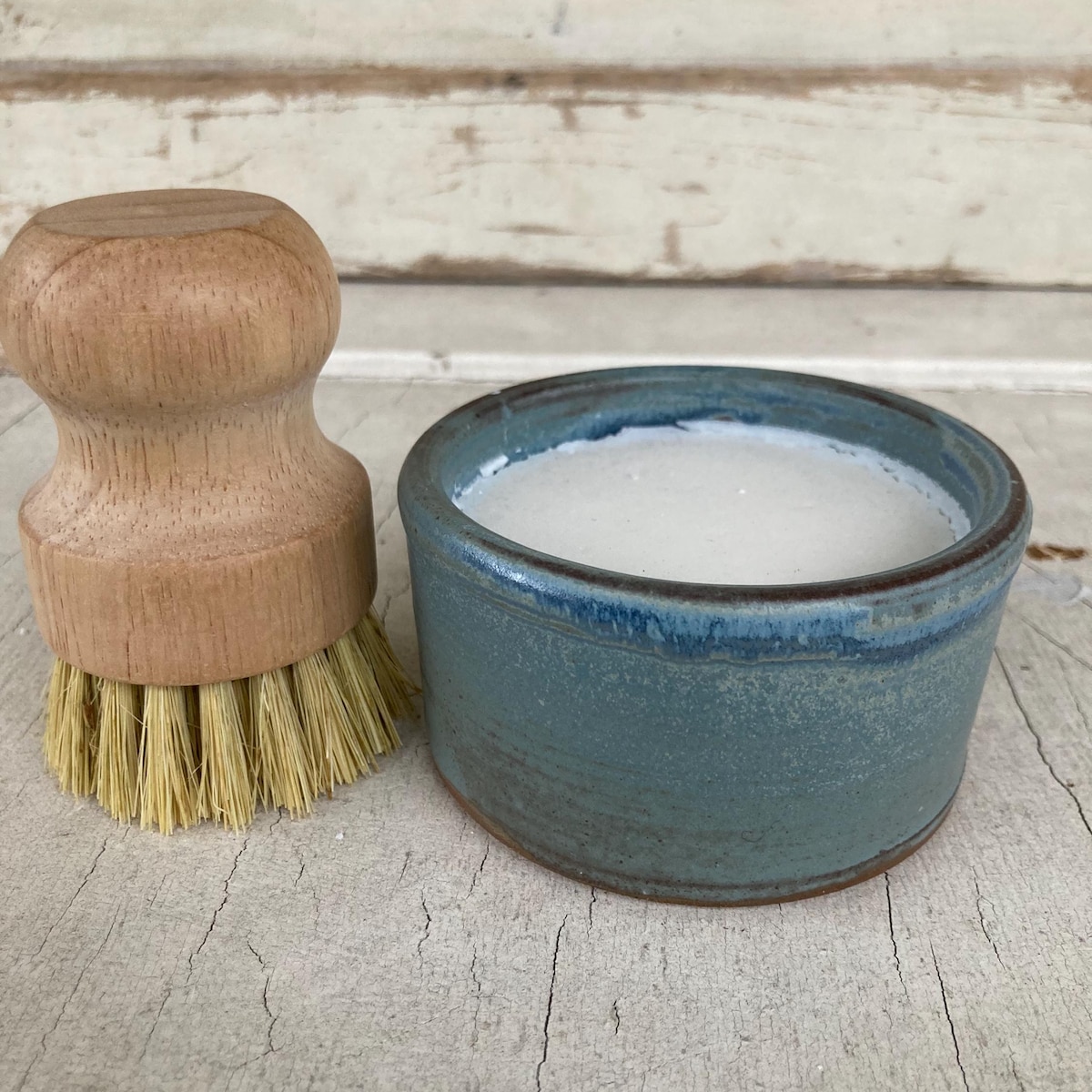 Wheelthrown Ramekin of Handmade Solid Dishwashing Soap and a Scrub Brush - Etsy
