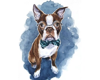 Personalized dog painting Custom dog portrait from photo Dog lover gift Boston Terrier portrait Memorial dog gift Dog owner gift