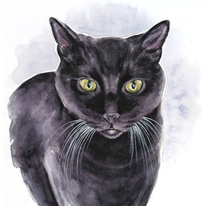 Ritratto di gatto personalizzato dipinto a mano da foto Ritratto di gatto nero ad acquerello Arte di gatto personalizzata Regalo per l'amante dei gatti Regalo commemorativo del gatto