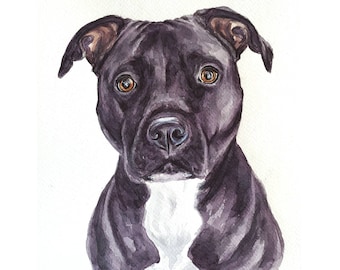 Custom dog painting Watercolor dog portrait from photo Black Pitbull painting Original watercolor painting Custom pet portrait Dog drawing