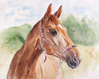 Aangepaste paardenportret van foto aquarel paardenkunst Paardensport cadeau Paardentrainer cadeau Gepersonaliseerde paardenschilderij Paard herdenkingscadeau