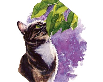 Aangepaste kat schilderij van foto Aquarel zwarte kat portret