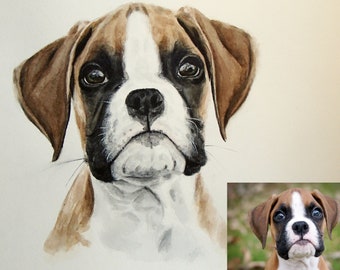 Custom dog portrait from photo Watercolor dog painting Boxer dog drawing Personalized dog art Dog lover gift