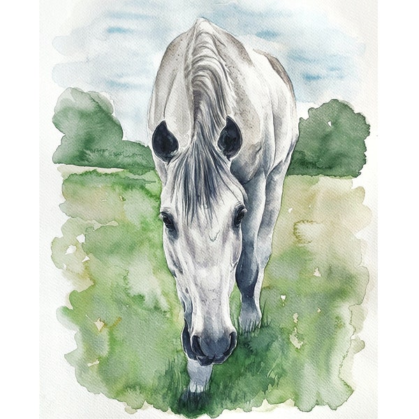 Peinture de cheval personnalisée à partir de photo Aquarelle art du cheval Cadeau équestre Cadeau d’entraîneur de chevaux Portrait de cheval personnalisé