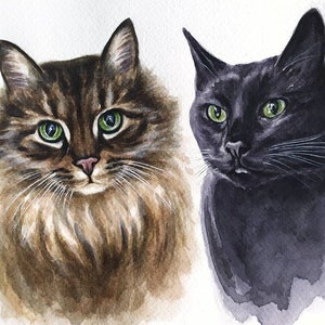 Ritratto personalizzato di due gatti Disegno di gatto dipinto a mano Pittura di gatto personalizzata Regalo del proprietario del gatto Regalo commemorativo del gatto Illustrazione personalizzata del gatto