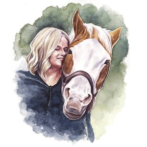 People portrait from photo Horse and woman portrait Pet and people painting Custom portrait of horse and owner Gift for a horse lover image 2