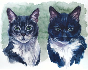 Custom portrait of two cats Personalized cat painting Cat owner gift Custom cat artwork Cat lover gift