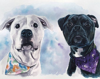 Personalized dog portrait from photo Custom painting of two dogs Dog owner gift Dog memorial gift Watercolor dog art Dog lover gift