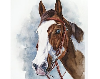 Custom painted horse portrait from photo Horse trainer gift Real watercolor horse Equestrian gift Personalized horse painting Equine art