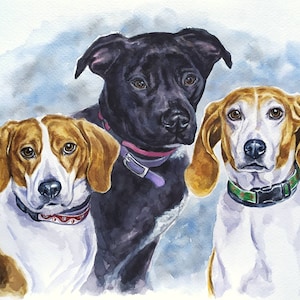 Ritratto personalizzato di tre cani da foto Ritratto di cane dipinto Dipinto di Beagle Dipinto di cane personalizzato Regalo commemorativo per cane Regalo per proprietario di cane