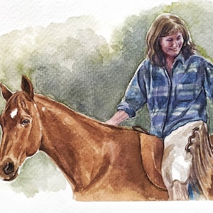 People portrait from photo Horse and woman portrait Pet and people painting Custom portrait of horse and owner Gift for a horse lover image 3