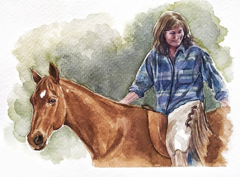 People portrait from photo Horse and woman portrait Pet and people painting Custom portrait of horse and owner Gift for a horse lover image 3