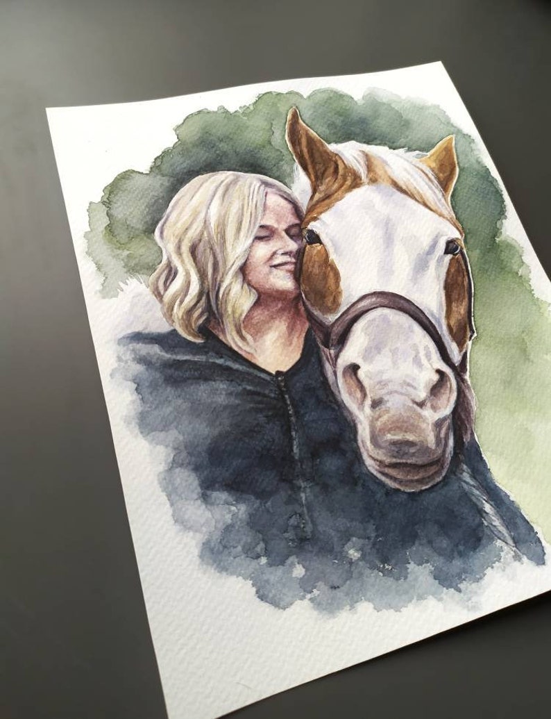 People portrait from photo Horse and woman portrait Pet and people painting Custom portrait of horse and owner Gift for a horse lover image 7