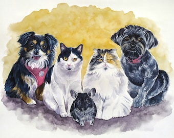 Custom four dogs portrait from photo Dog lovers gift Painted pet portrait