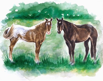 Custom horses portrait from photo Personalized 2 horses painting