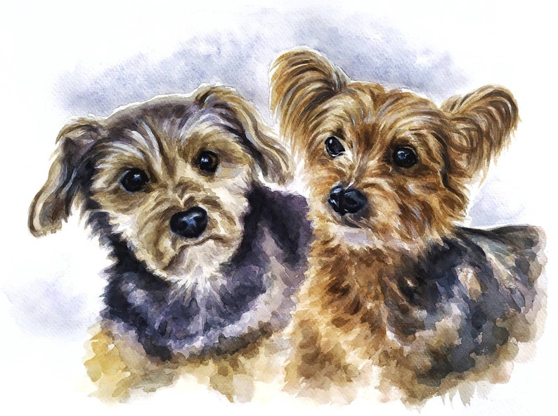 Hand painted dog portrait Personalized dogs portrait from photo Custom painting of two dogs together Dog memorial gift Dog owner gift image 1