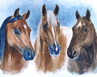 Custom horses portrait from photo Horse owner gift