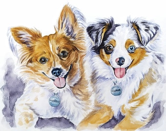 Custom dog portrait Personalized portrait of two dogs Custom painting of two dogs together Dog lover gift