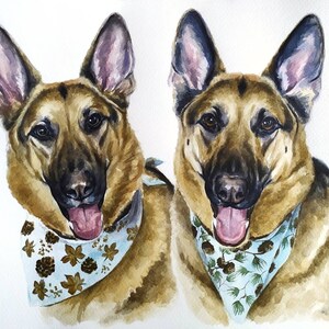 Ritratto di cane dipinto Disegno personalizzato di due cani Regalo per il proprietario del cane Dipinto del pastore Illustrazione personalizzata del cane Memoriale del cane