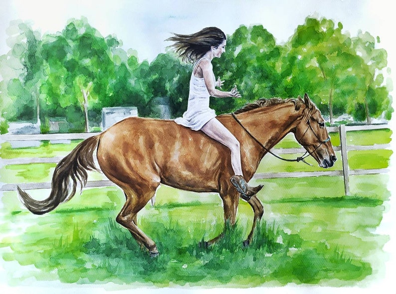 People portrait from photo Horse and woman portrait Pet and people painting Custom portrait of horse and owner Gift for a horse lover image 8