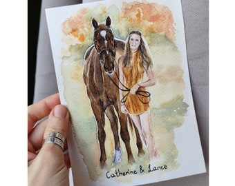 Custom painted portrait people from photo Personalized horse and girl painting Horse trainer gift Custom horse owner gift Horse memorial