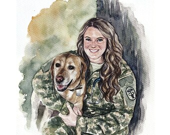 Op maat geschilderd mensenportret met hond van foto Gepersonaliseerd familiecadeau Hond en meisje schilderij Aangepaste hondeneigenaar cadeau Hond herdenkingscadeau