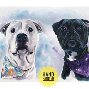 Ritratto di cane dipinto da foto Dipinto personalizzato di due cani Regalo per il proprietario del cane Regalo commemorativo per il cane Vero acquerello per cani Regalo per gli amanti dei cani