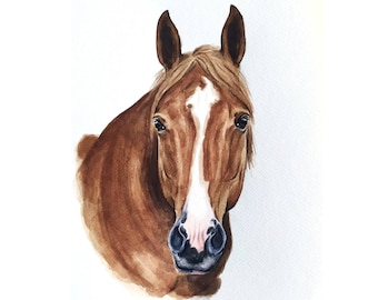 Custom Watercolor Horse Portrait: Hand-Painted Equestrian Art Horse memorial gift