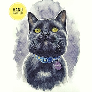Ritratto di gatto personalizzato Gatto dipinto a mano Dipinto personalizzato di un gatto da una foto Regalo per il proprietario del gatto Regalo commemorativo per un gatto Illustrazione personalizzata di un gatto nero