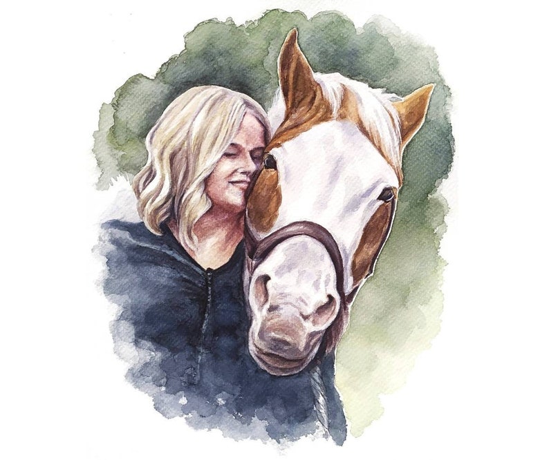 People portrait from photo Horse and woman portrait Pet and people painting Custom portrait of horse and owner Gift for a horse lover image 2