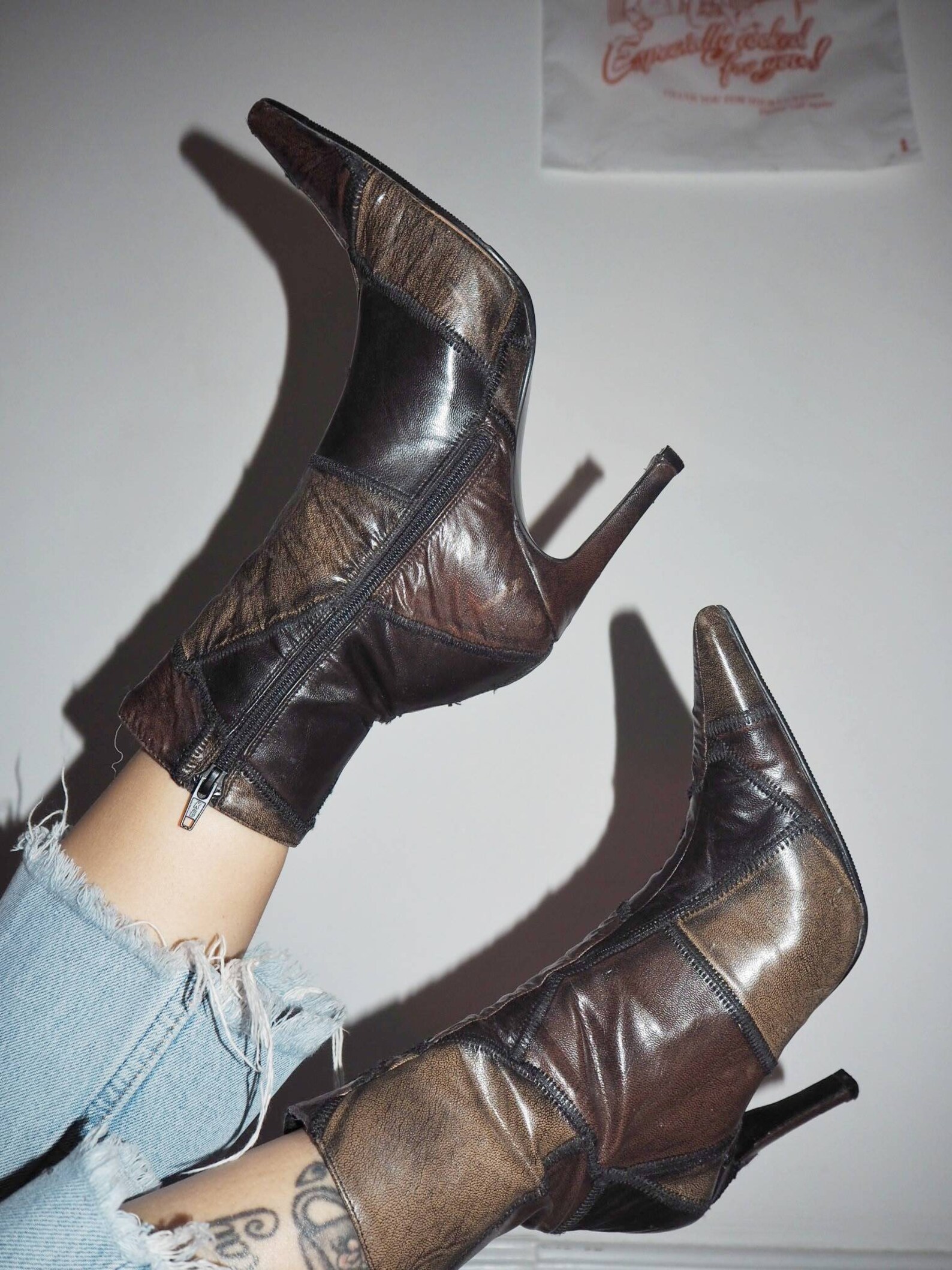 Y2K Patch Work Leather Boots Etsy